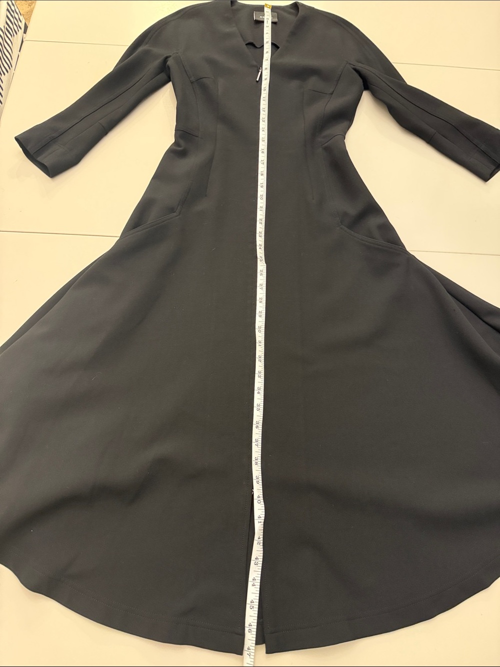 Akris Punto Black Zip Front Fit Flare Midi Dress Long Sleeve Pockets US 4 IT 40 - Picture 15 of 16